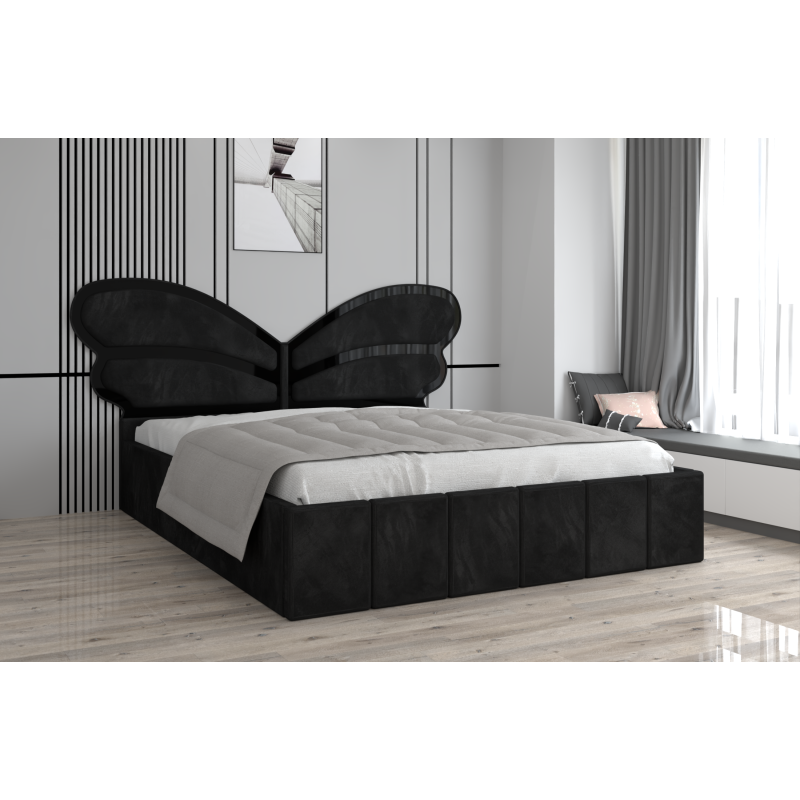 Pat Tapitat Luna Mini Negru Cu Oglinda Neagra cu Saltea
