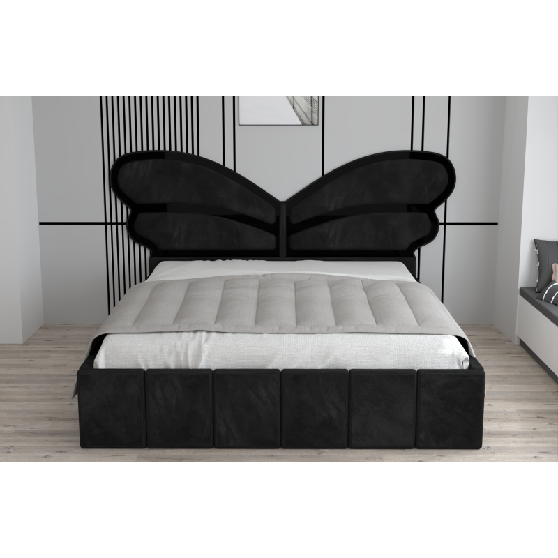 Pat Tapitat Luna Mini Negru Cu Oglinda Neagra Fara Saltea