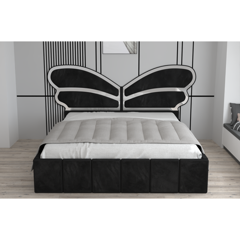 Pat Tapitat Luna Mini Negru Cu Oglinda Silver cu Saltea