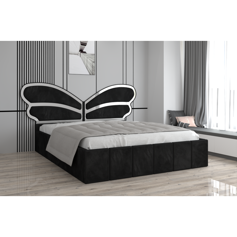 Pat Tapitat Luna Mini Negru Cu Oglinda Silver cu Saltea