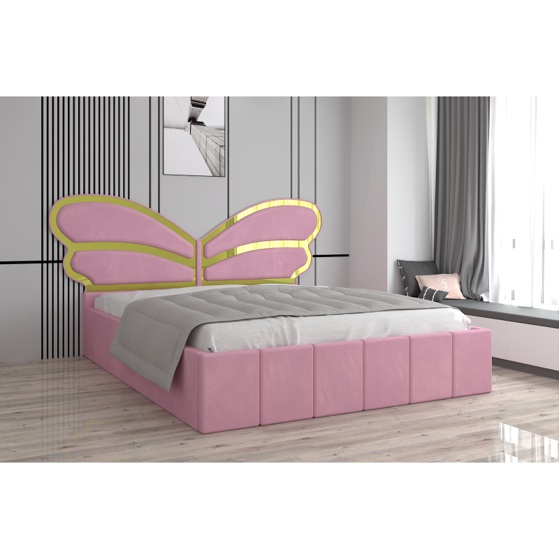 Pat Tapitat Luna Mini Roz Cu Oglinda Gold cu Saltea