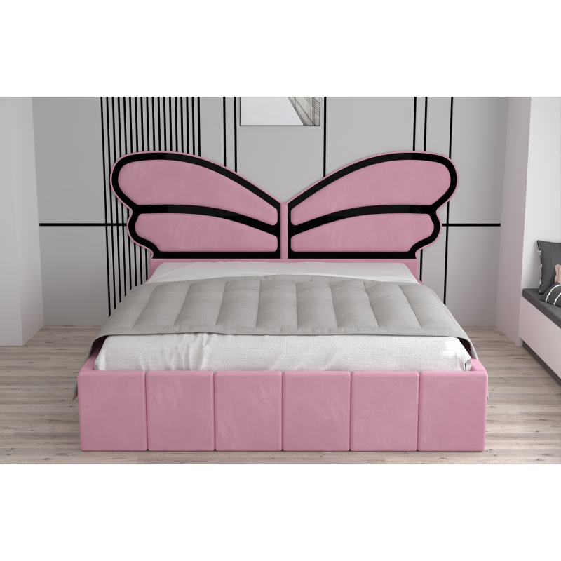 Pat Tapitat Luna Mini Roz Cu Oglinda Neagra cu Saltea