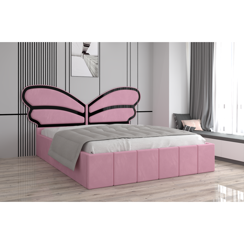 Pat Tapitat Luna Mini Roz Cu Oglinda Neagra cu Saltea