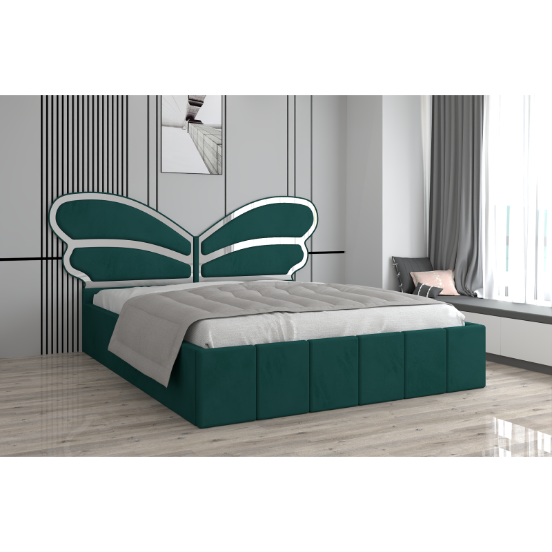 Pat Tapitat Luna Mini Verde Cu Oglinda Silver Fara Saltea