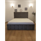 Pat Tapitat Regal 140 cm x 200 cm Gri din Stofa cu Saltea Ortopedica