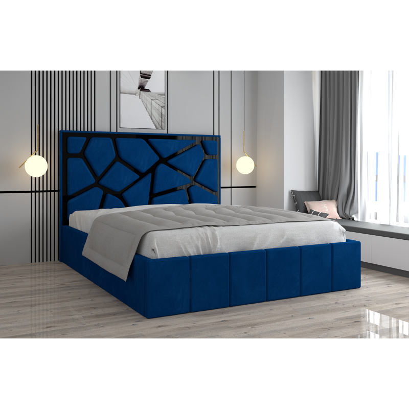 Pat Tapitat Tudor Cod1050 Albastru Cu Oglinda Neagra Cu Saltea