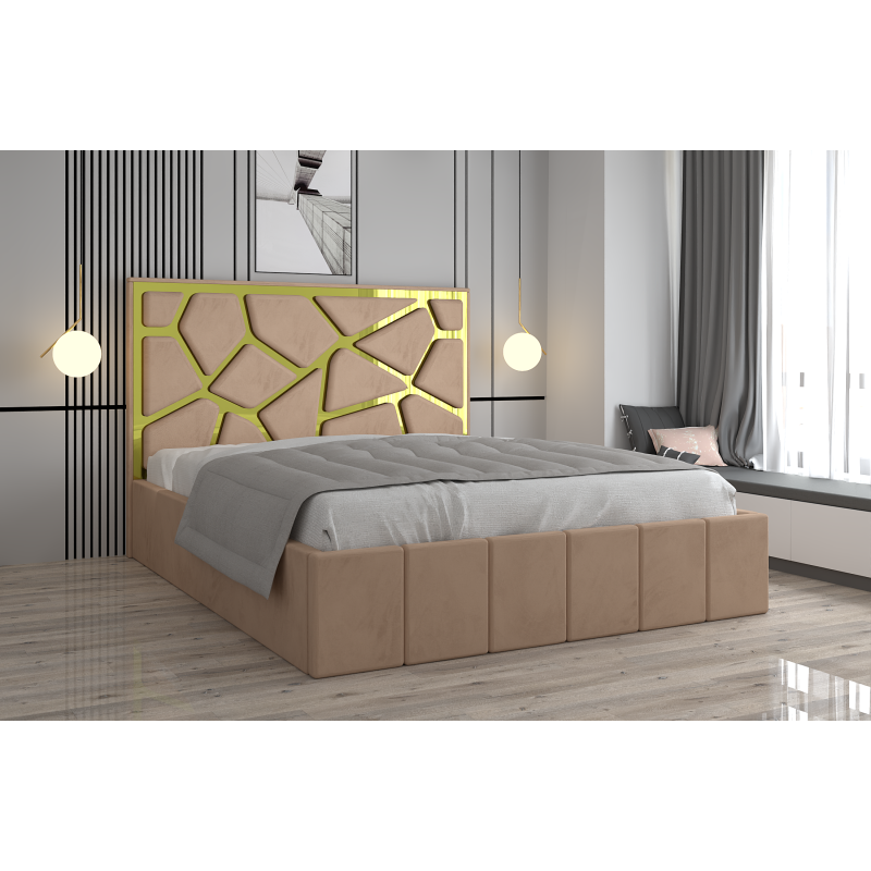 Pat Tapitat Tudor Cod1050 Crem Cu Oglinda Gold Cu Saltea