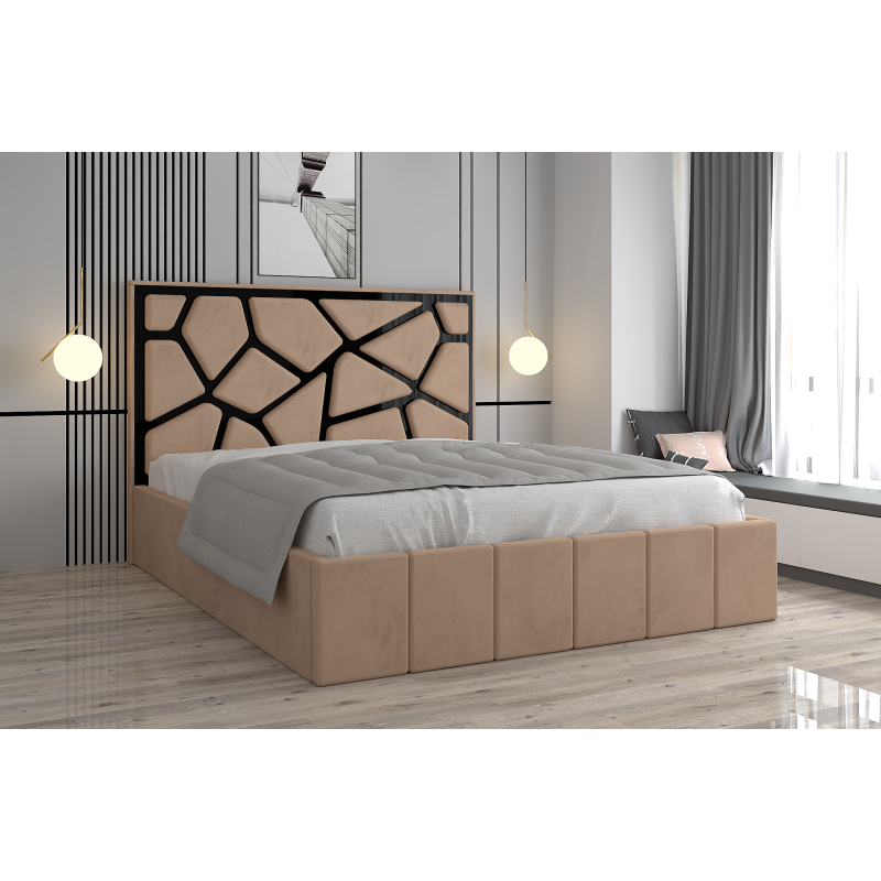 Pat Tapitat Tudor Cod1050 Crem Cu Oglinda Neagra Cu Saltea