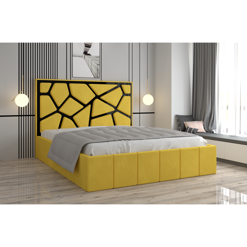 Pat Tapitat Tudor Cod1050 Galben Cu Oglinda Neagra Cu Saltea