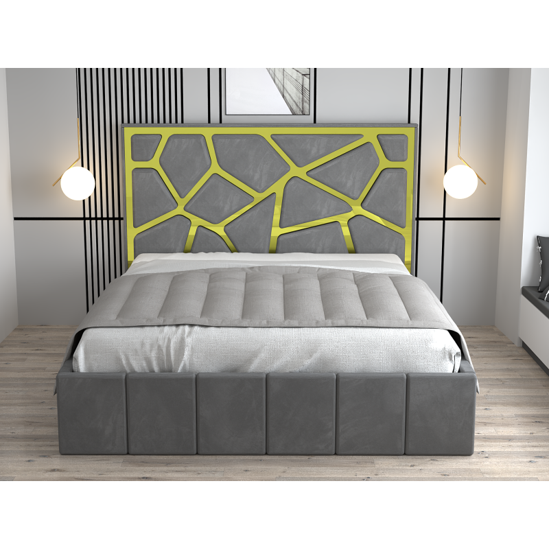 Pat Tapitat Tudor Cod1050 Gri Cu Oglinda Gold Fara Saltea