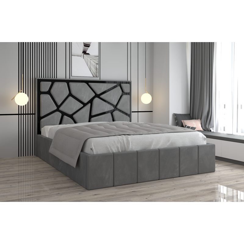 Pat Tapitat Tudor Cod1050 Gri Cu Oglinda Neagra Cu Saltea