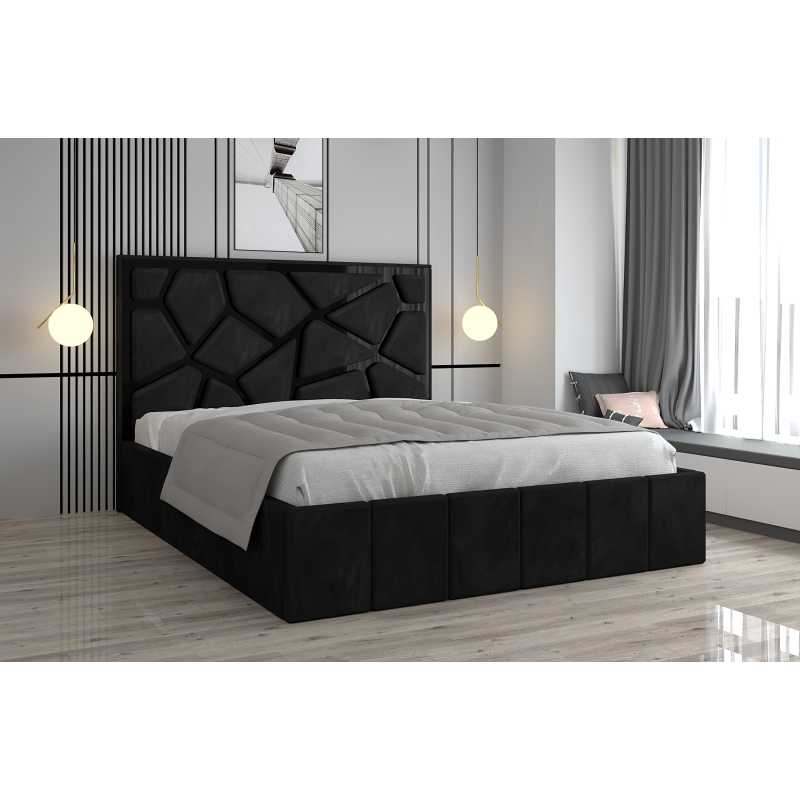 Pat Tapitat Tudor Cod1050 Negru Cu Oglinda Neagra Cu Saltea