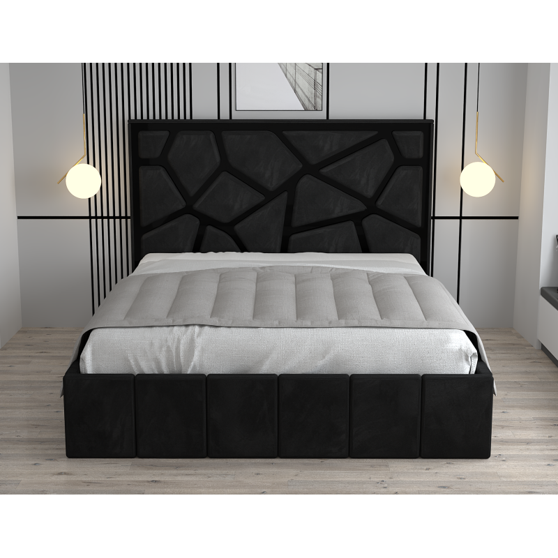 Pat Tapitat Tudor Cod1050 Negru Cu Oglinda Neagra Cu Saltea