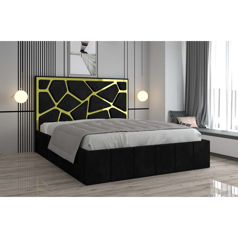Pat Tapitat Tudor Cod1050 Negru Cu Oglinda Silver Cu Saltea