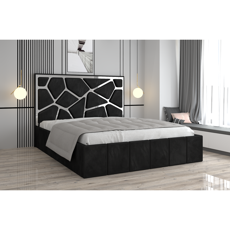 Pat Tapitat Tudor Cod1050 Negru Cu Oglinda Silver Fara Saltea