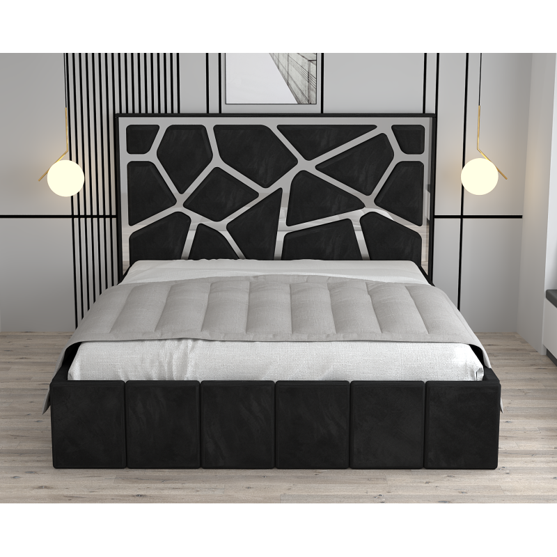 Pat Tapitat Tudor Cod1050 Negru Cu Oglinda Silver Fara Saltea