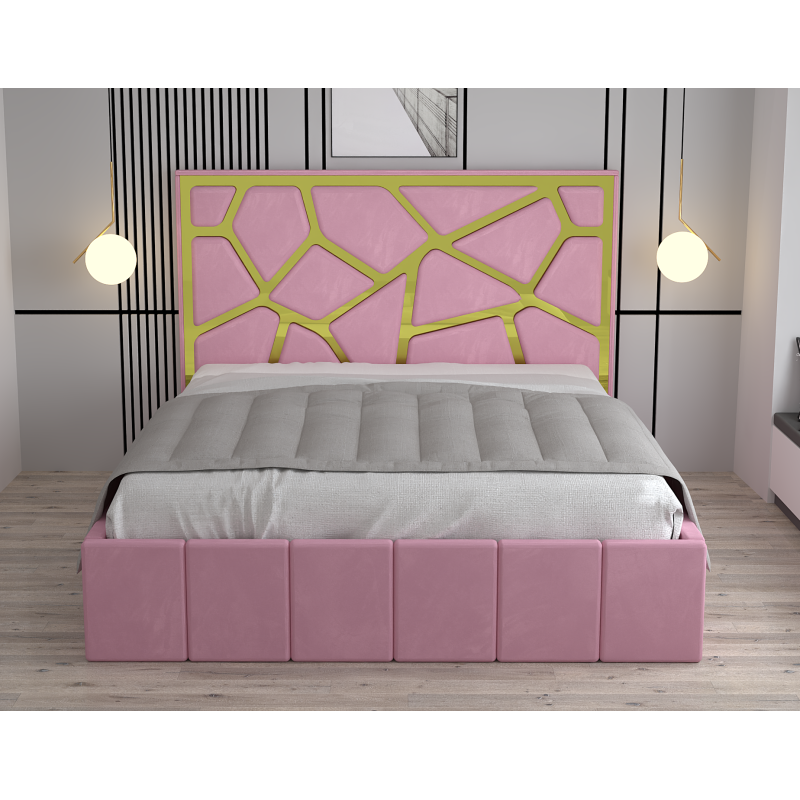 Pat Tapitat Tudor Cod1050 Roz Cu Oglinda Gold Cu Saltea