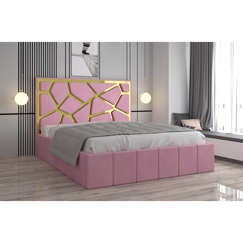 Pat Tapitat Tudor Cod1050 Roz Cu Oglinda Gold Cu Saltea
