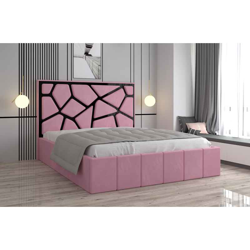 Pat Tapitat Tudor Cod1050 Roz Cu Oglinda Neagra Cu Saltea