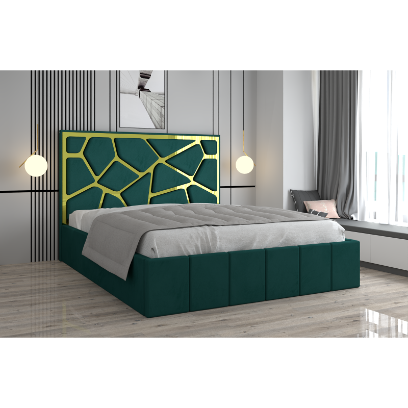 Pat Tapitat Tudor Cod1050 Verde Cu Oglinda Gold Fara Saltea