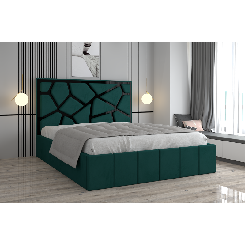 Pat Tapitat Tudor Cod1050 Verde Cu Oglinda Neagra Fara Saltea
