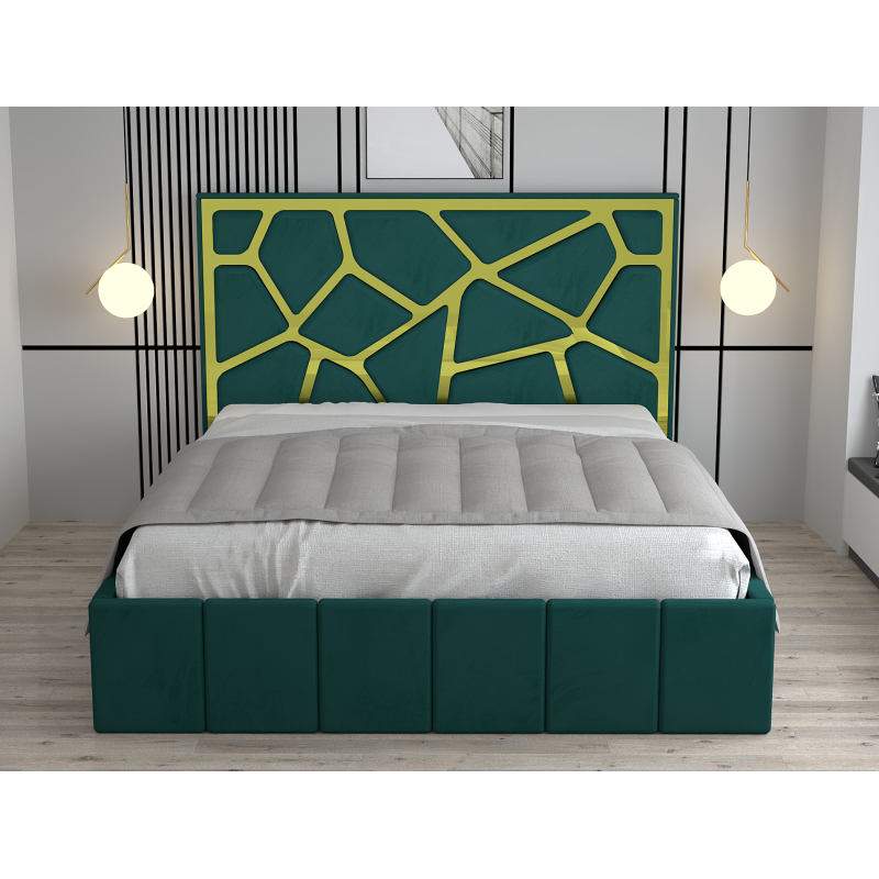 Pat Tapitat Tudor Cod1050 Verde Cu Oglinda Silver Cu Saltea