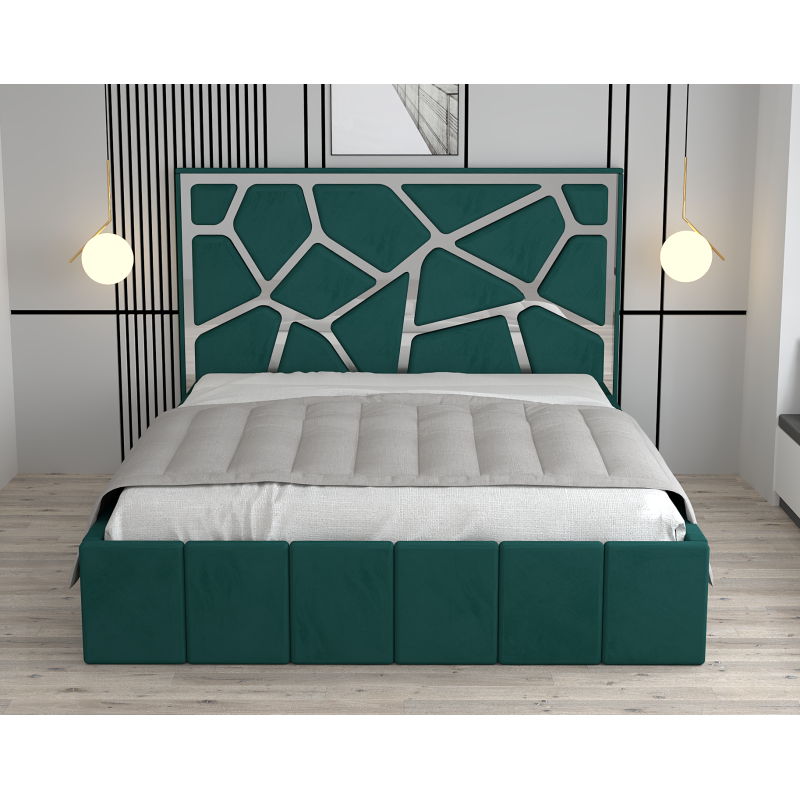 Pat Tapitat Tudor Cod1050 Verde Cu Oglinda Silver Fara Saltea