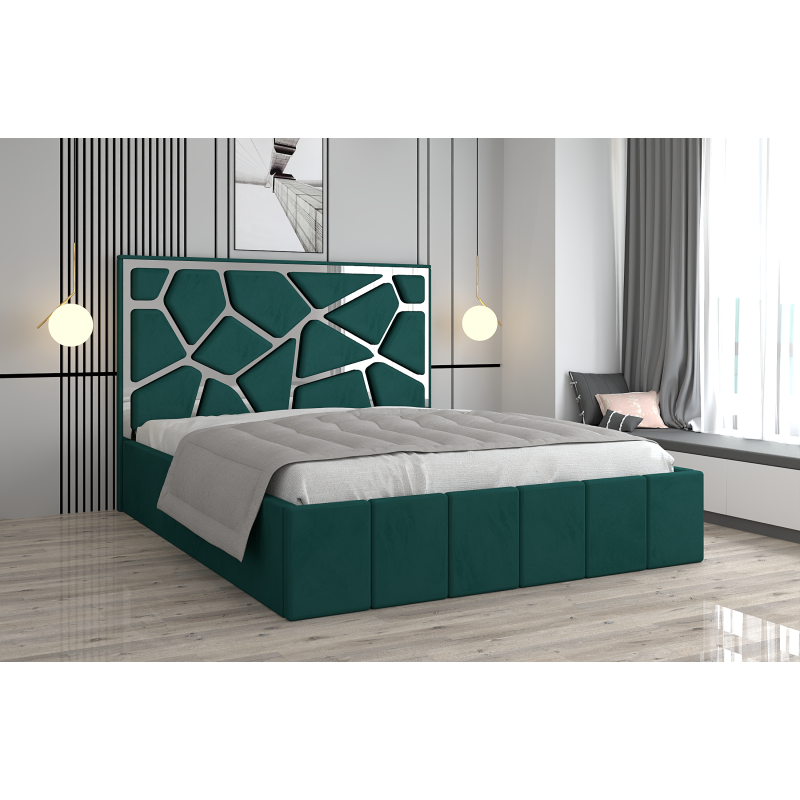 Pat Tapitat Tudor Cod1050 Verde Cu Oglinda Silver Fara Saltea