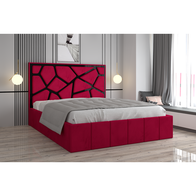 Pat Tapitat Tudor Cod1050 Visiniu Cu Oglinda Neagra Cu Saltea