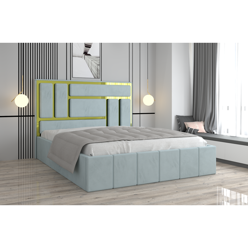 Pat Tapitat Tudor Cod1060 Lemon Cu Oglinda Gold Fara Saltea