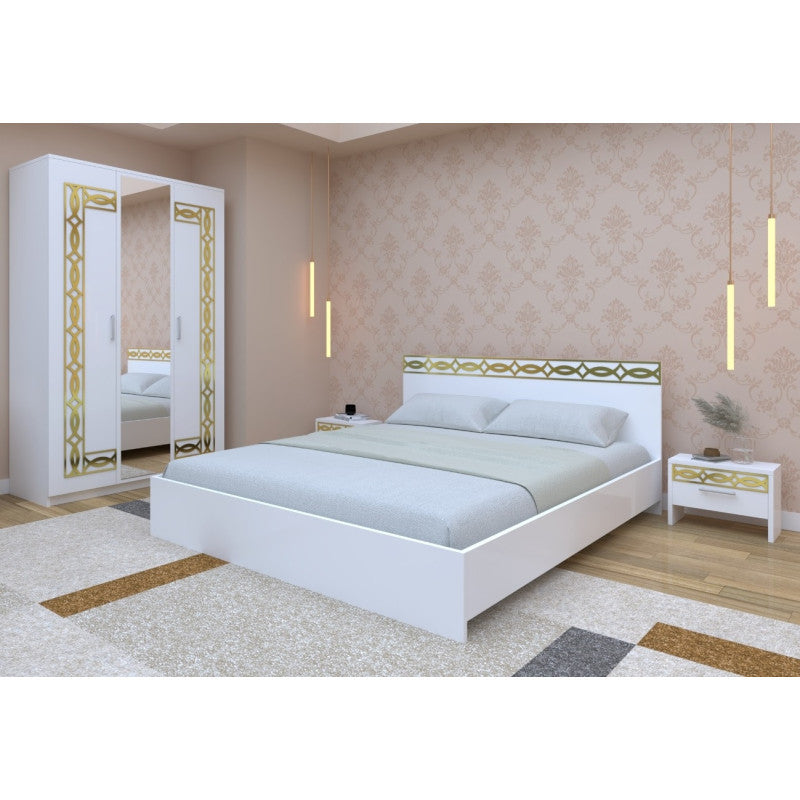Set Dormitor Star Daria Gold Alb Dulap 3 usi cu oglinda
